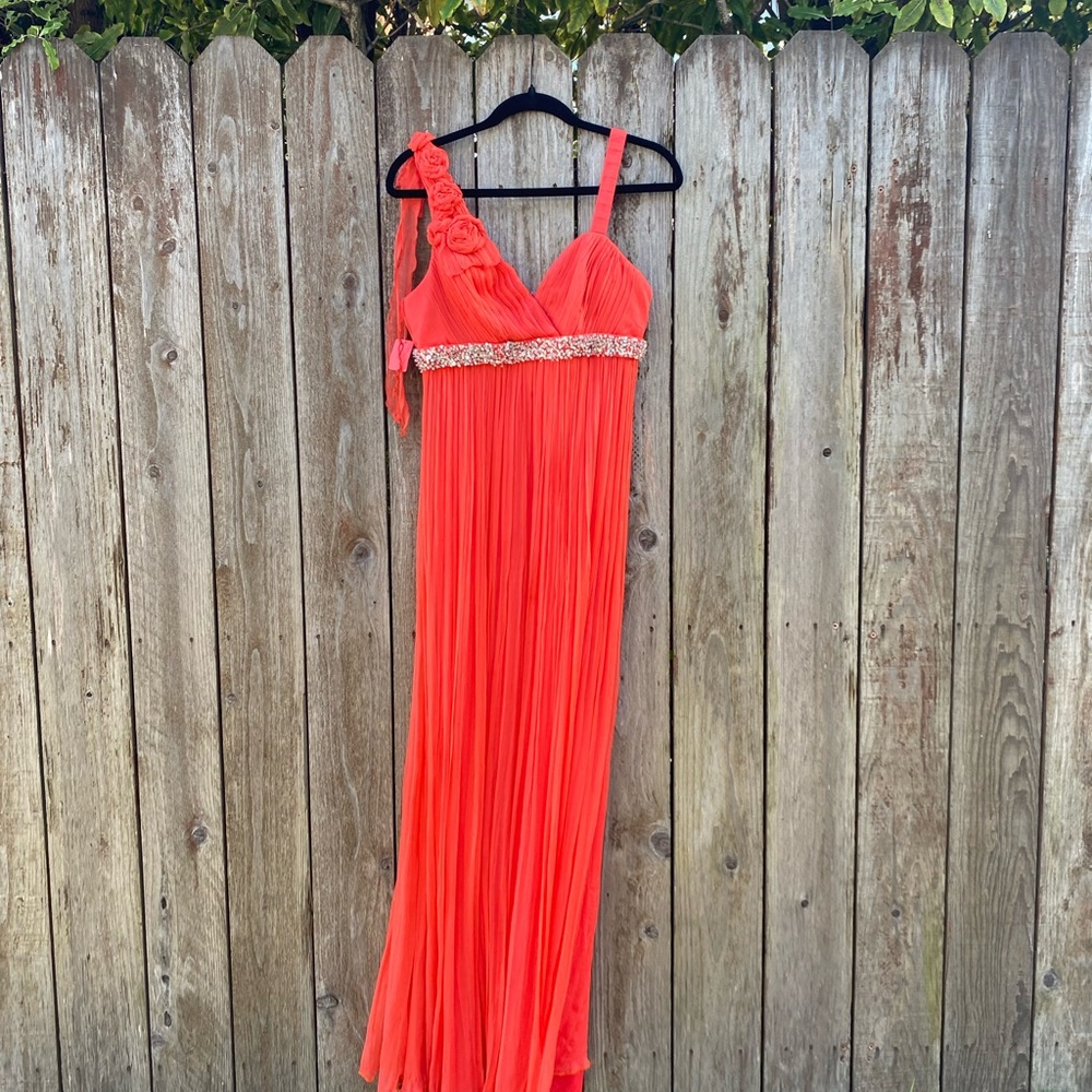 Vintage Demi Lune Coral Pleated Evening Dress